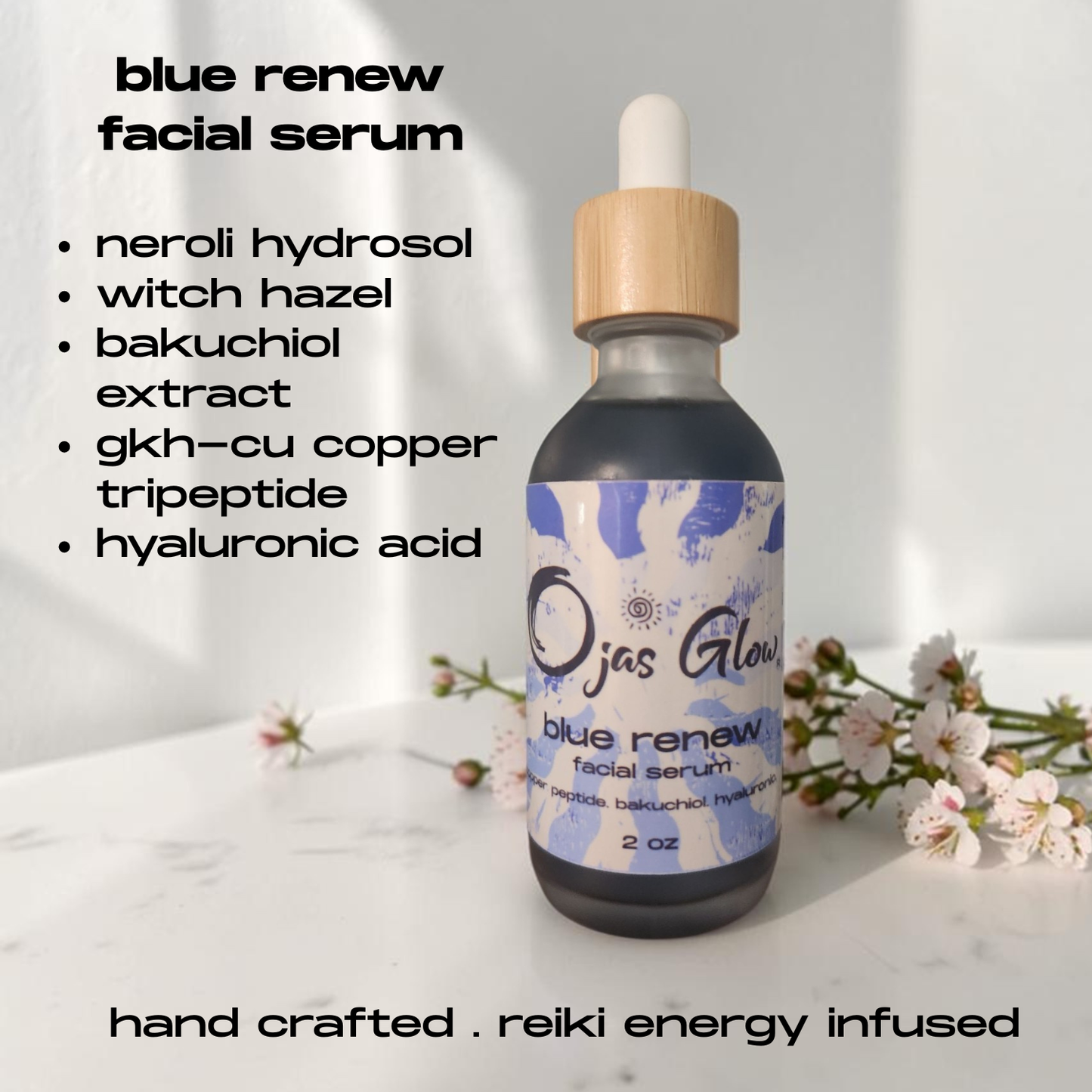 Ojas Glow Blue Renew Facial Serum w/ Copper Peptide, Bakuchiol, Hyaluronic
