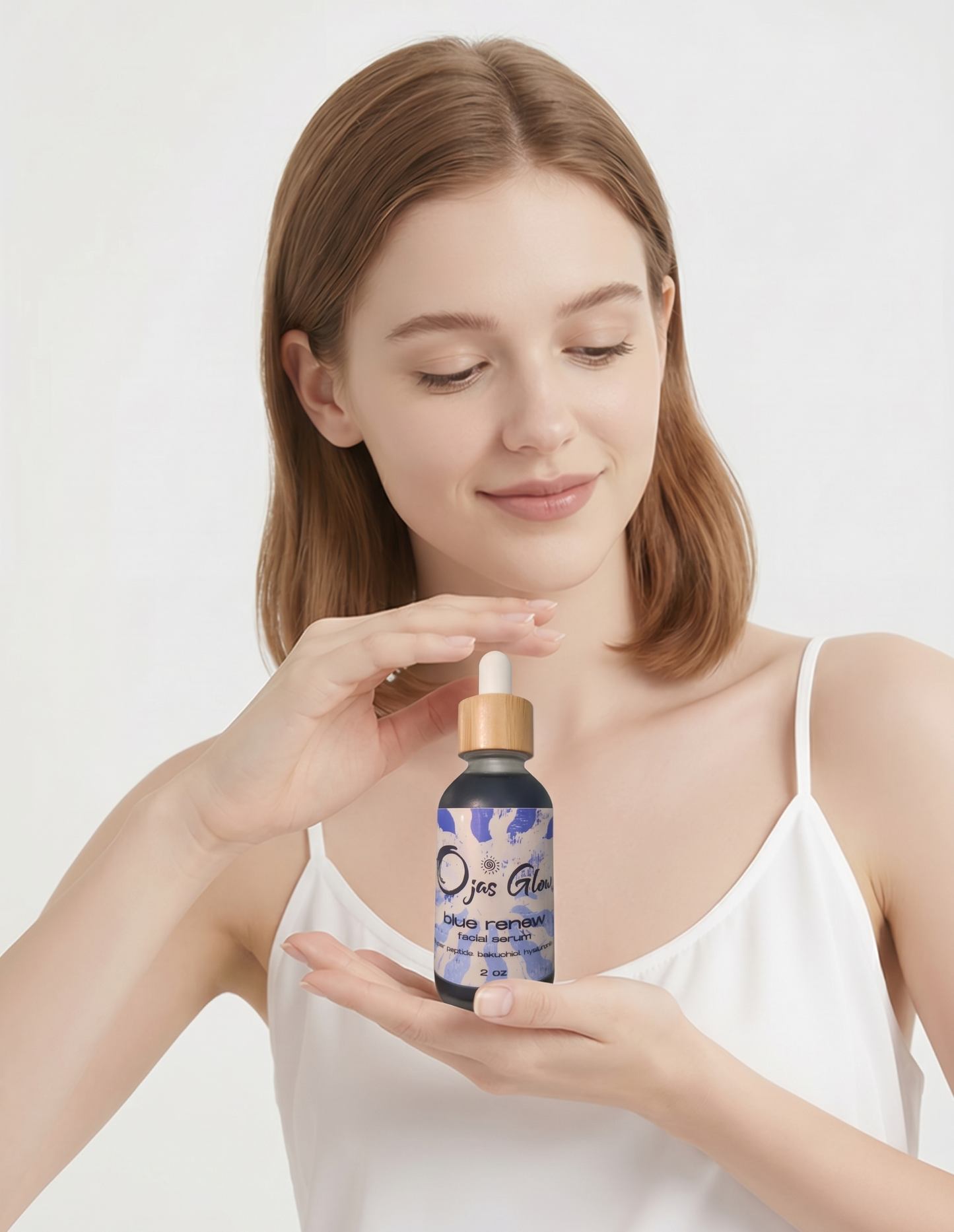 Ojas Glow Blue Renew Facial Serum w/ Copper Peptide, Bakuchiol, Hyaluronic