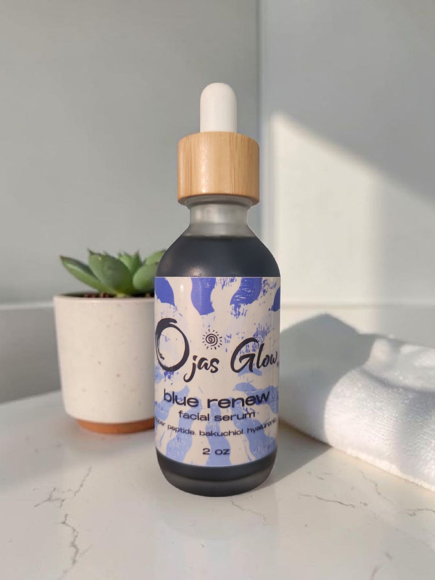 Ojas Glow Blue Renew Facial Serum w/ Copper Peptide, Bakuchiol, Hyaluronic