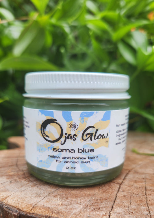 Soma Blue Grass Fed Tallow and Honey Balm for Acne Prone Skin